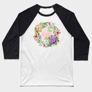 Watercolor Floral Wreath Baseball T-Shirt